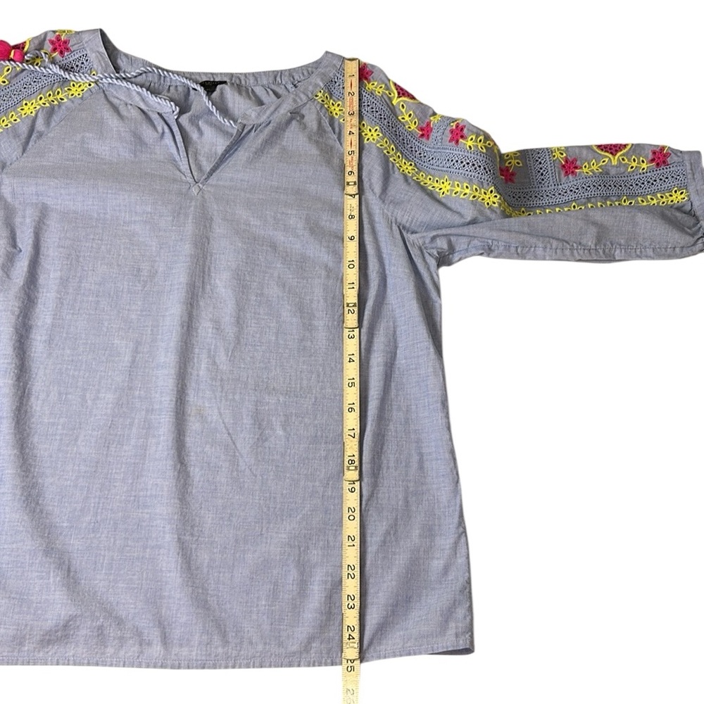 Talbots Light Blue Eyelet Embroidered 100% Cotton Peasant Blouse Top Size LP - Picture 9 of 10